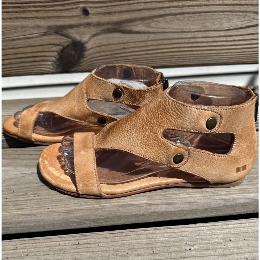 Bed Stu Women’s Tan Distressed Sandals Size 8 Zip Ankle Open Toe Leather $149 - Picture 6 of 9